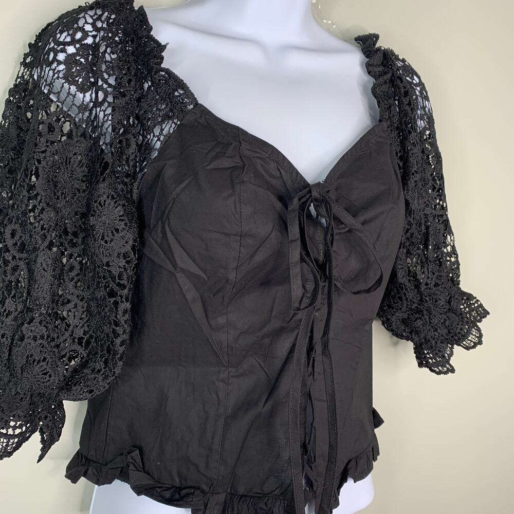 Black Corset Top With Long Lace Sleeves Bow New Medium - Picture 3 of 8